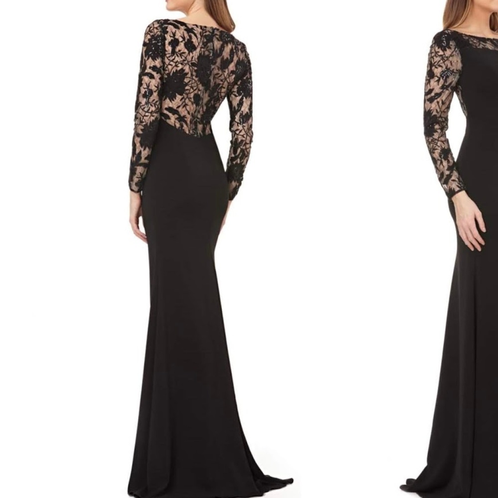 CARMEN MARC VALVO INFUSION Mesh & Crepe Gown